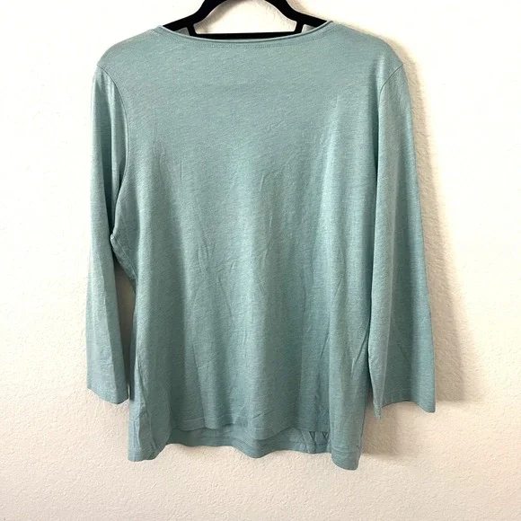 Garnet Hill Sz L Blue Floral Embroidered Top Cotton Modal Boho Cottagecore Artsy - Picture 4 of 11